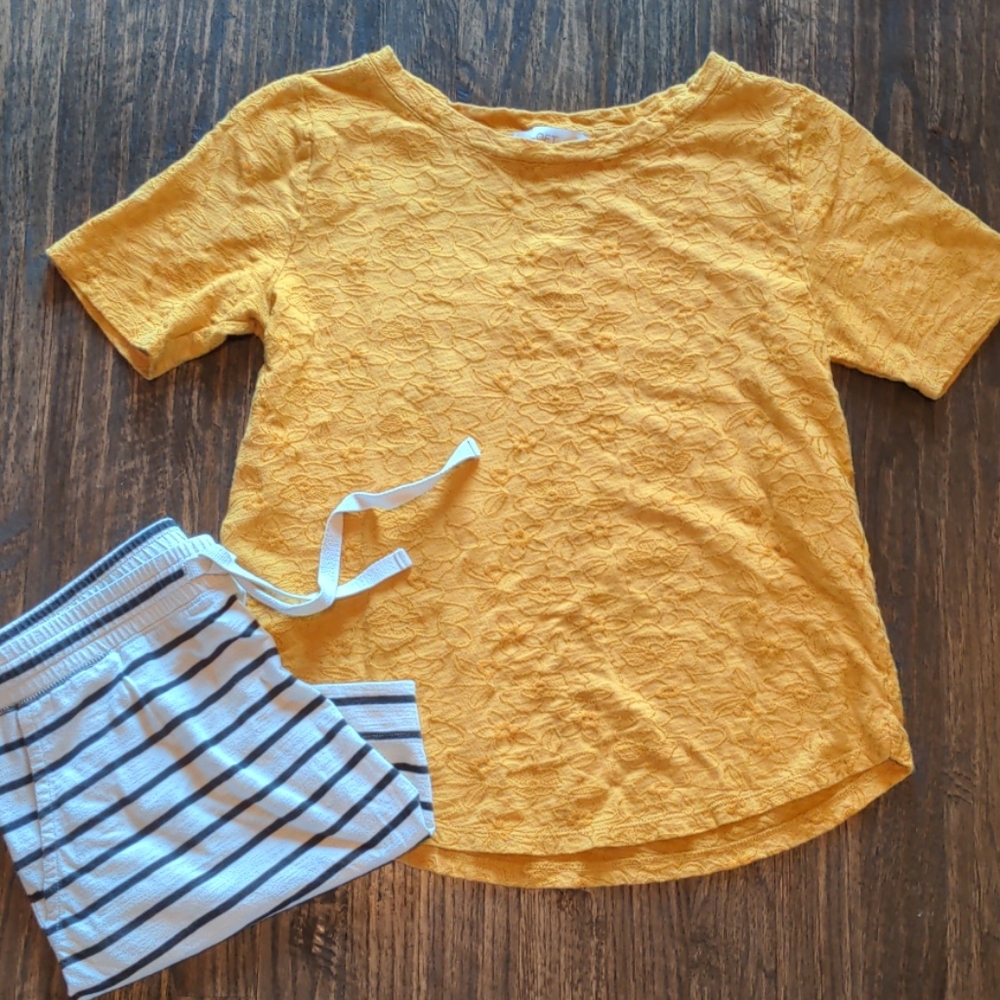 LOFT Mustard textured top with floral details